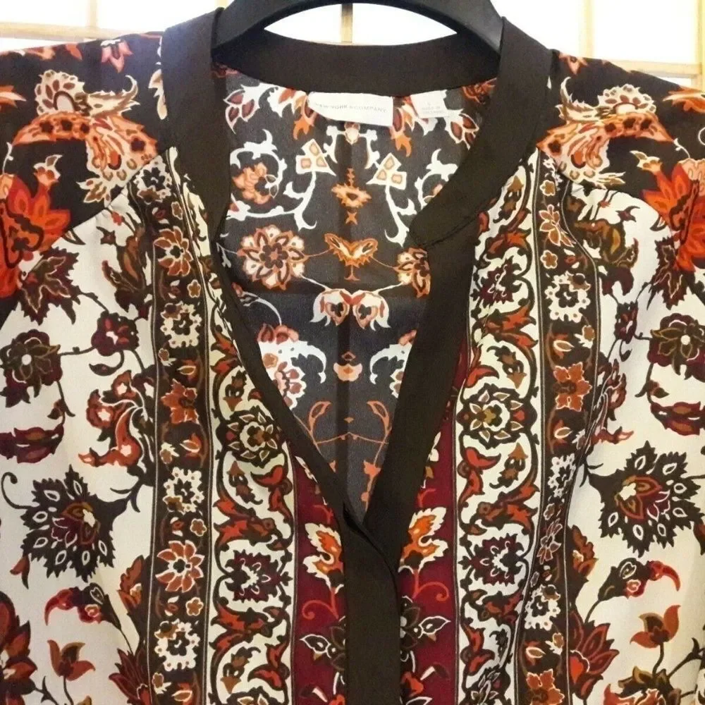 New York & Company  Floral Boho Button Shirt Sz S - Picture 3 of 7